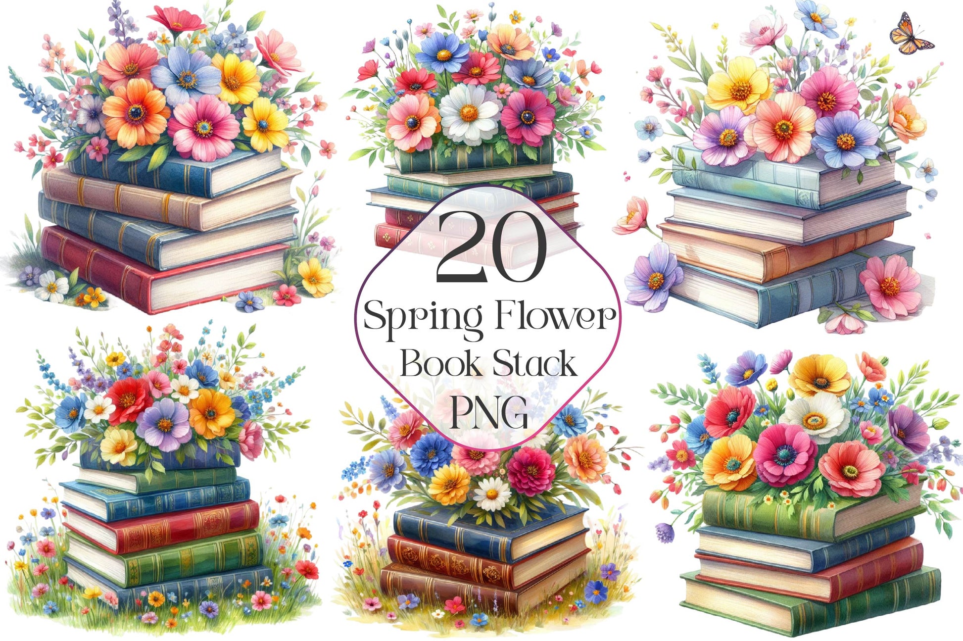 Spring Flower Book Stack Clipart Bundle - CraftNest - Digital Crafting and Art
