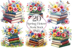 Spring Flower Book Stack Clipart Bundle - CraftNest - Digital Crafting and Art