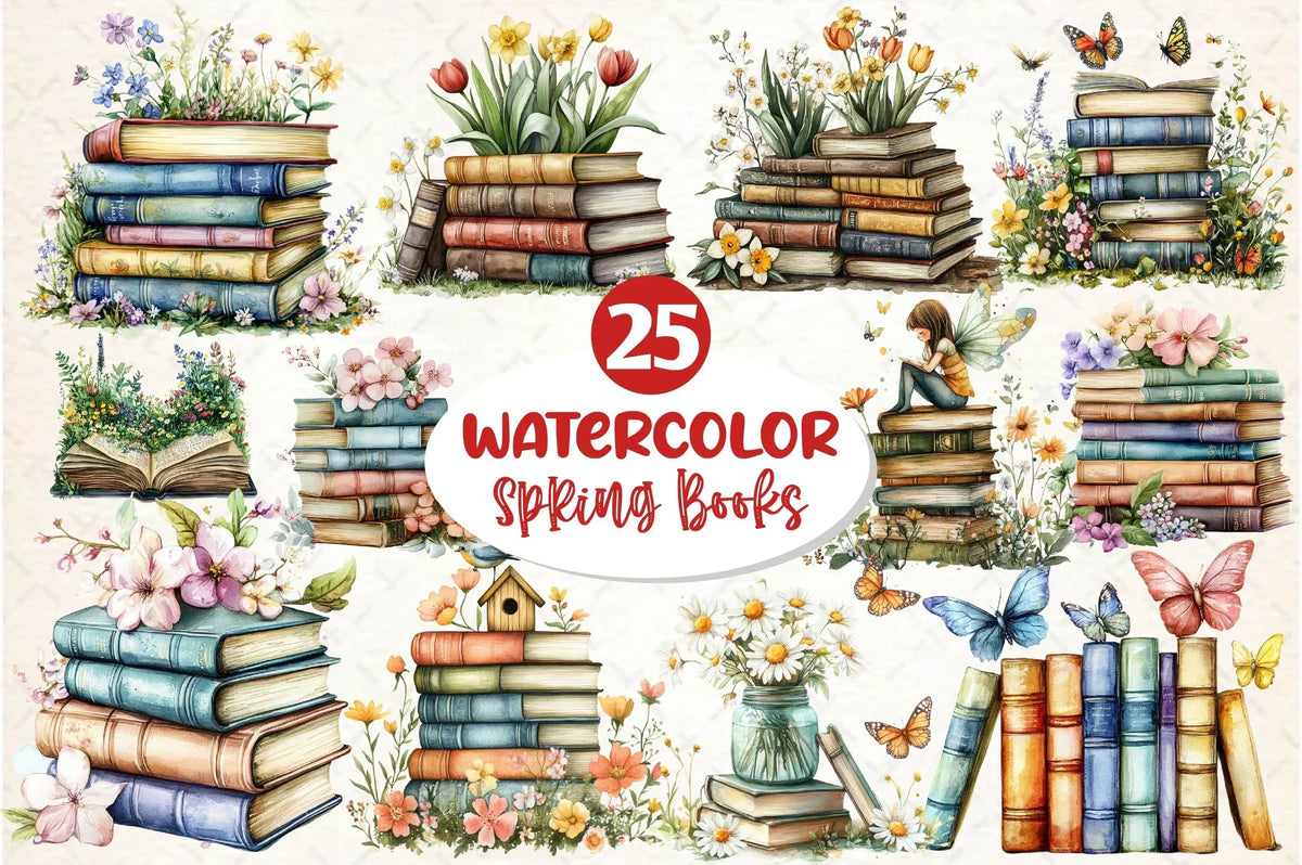 Spring Book Vector Spring Books Clipart Bundle