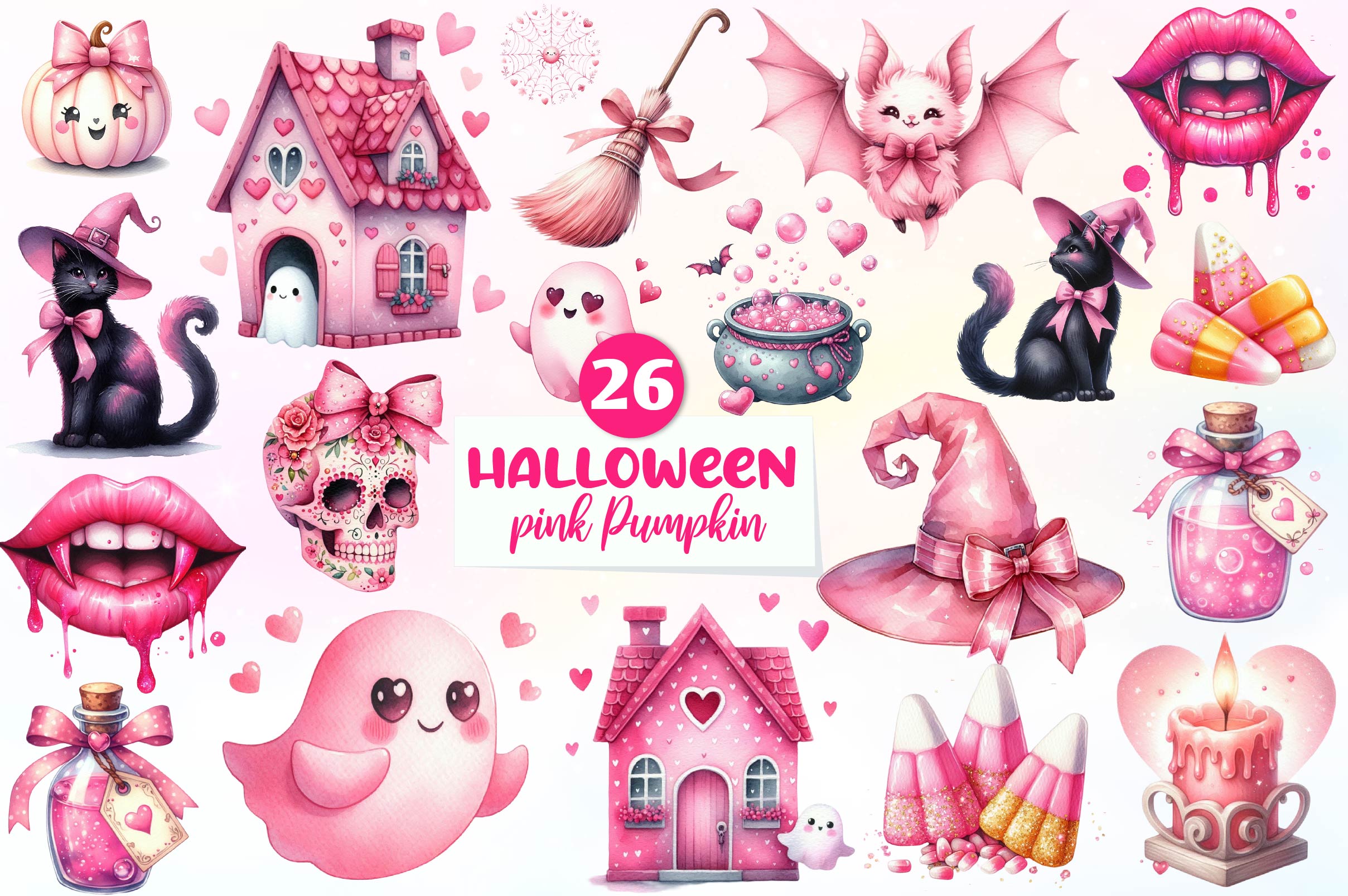 Pink Halloween Pumpkin Clipart Bundle - CraftNest - Digital Crafting and Art