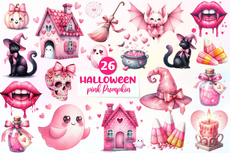 Pink Halloween Pumpkin Clipart Bundle - CraftNest - Digital Crafting and Art