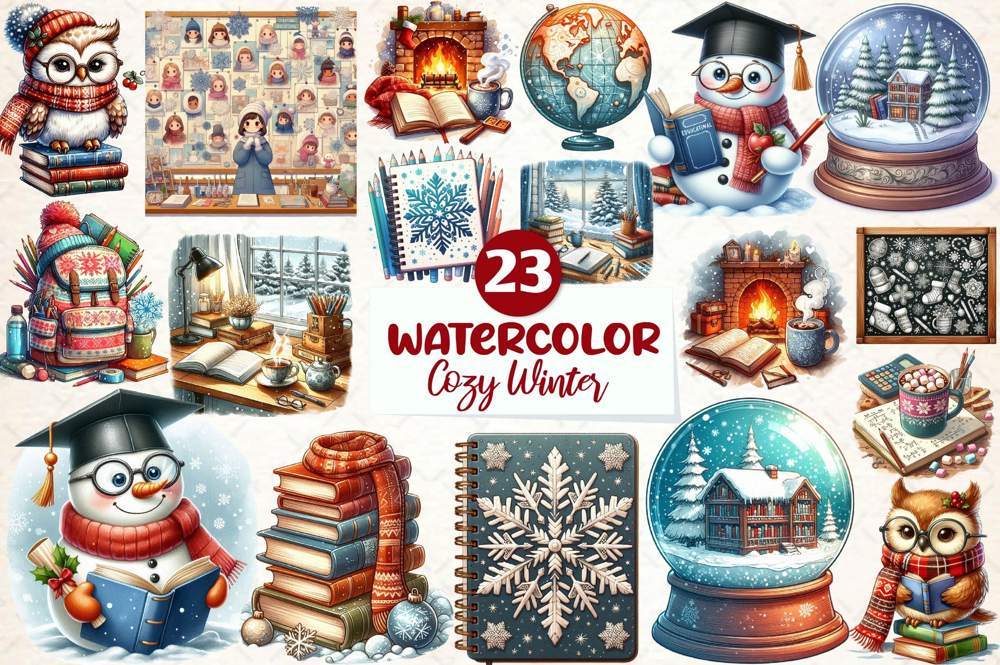 Cozy Winter Educational Clipart Bundle - CraftNest - Digital Crafting and Art