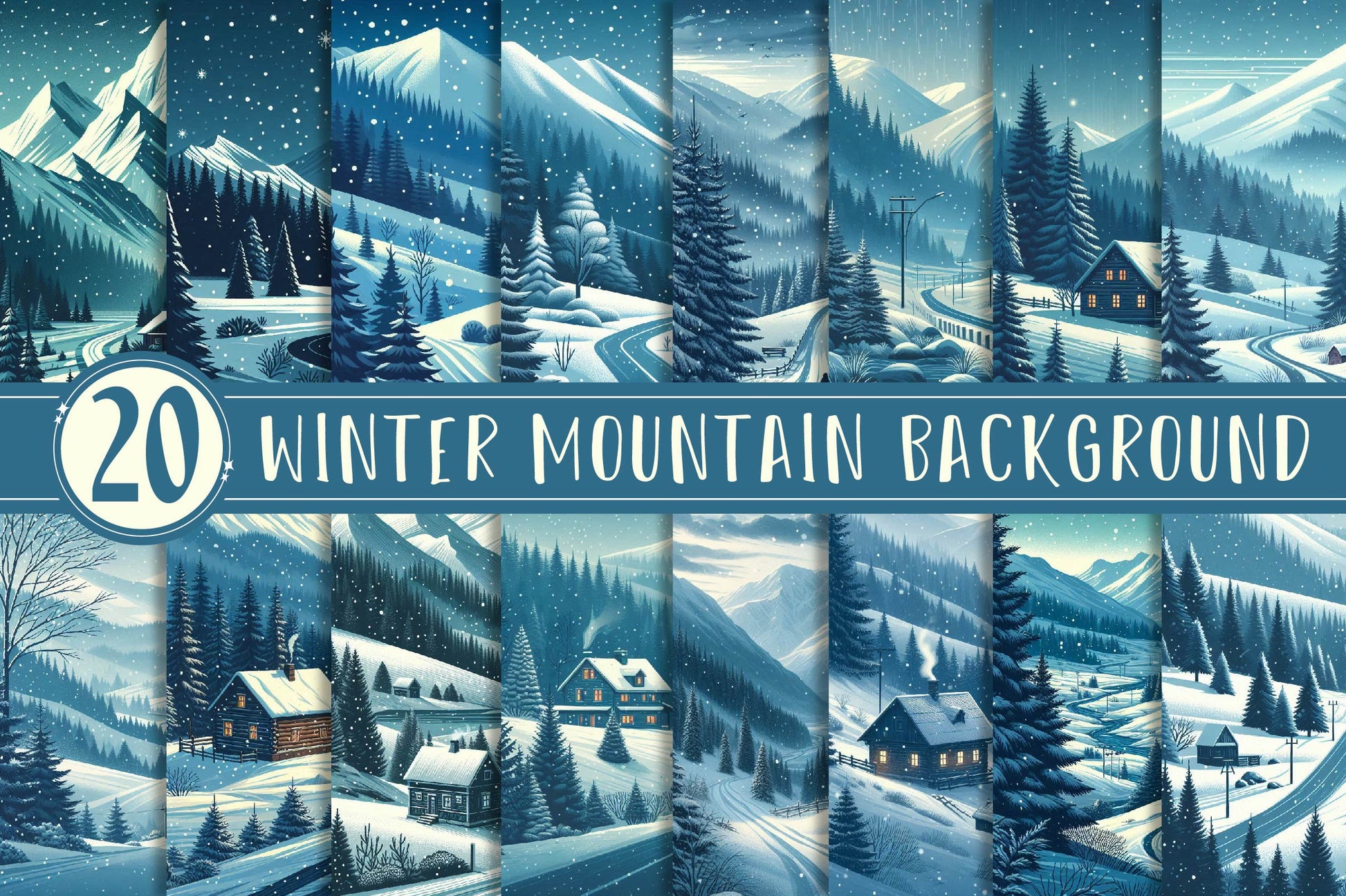 Winter Mountain Background Clipart Bundle - CraftNest - Digital Crafting and Art