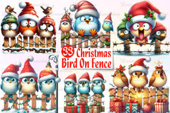 Christmas Bird On Fence Clipart Bundle - CraftNest - Digital Crafting and Art