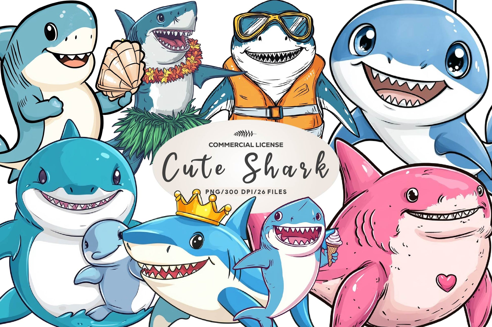 Cute Shark Clipart Bundle - CraftNest - Digital Crafting and Art