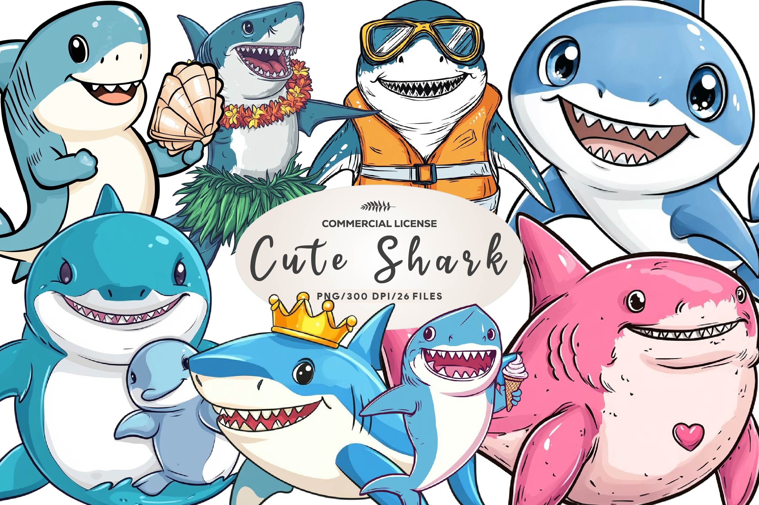 Cute Shark Clipart Bundle - CraftNest - Digital Crafting and Art