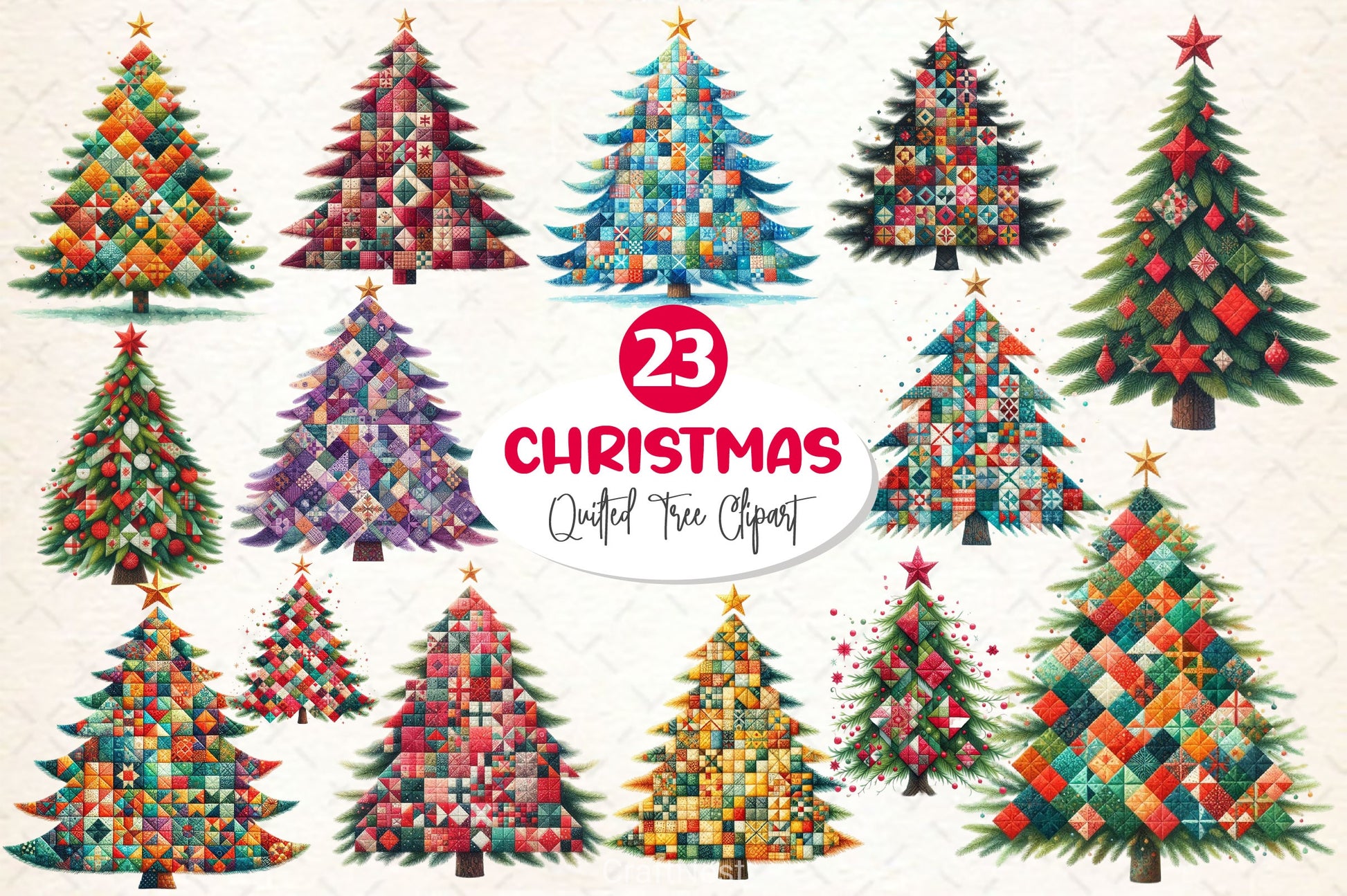 Quilted Christmas Tree Border Clipart Bundle 2 - CraftNest - Digital Crafting and Art