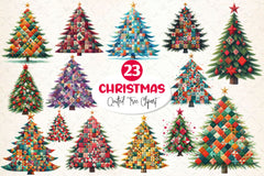 Quilted Christmas Tree Border Clipart Bundle 2 - CraftNest - Digital Crafting and Art