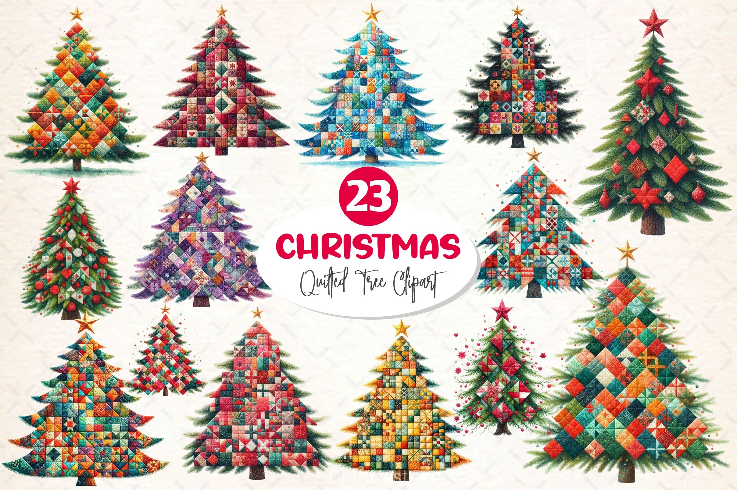 Quilted Christmas Tree Border Clipart Bundle 2 - CraftNest - Digital Crafting and Art