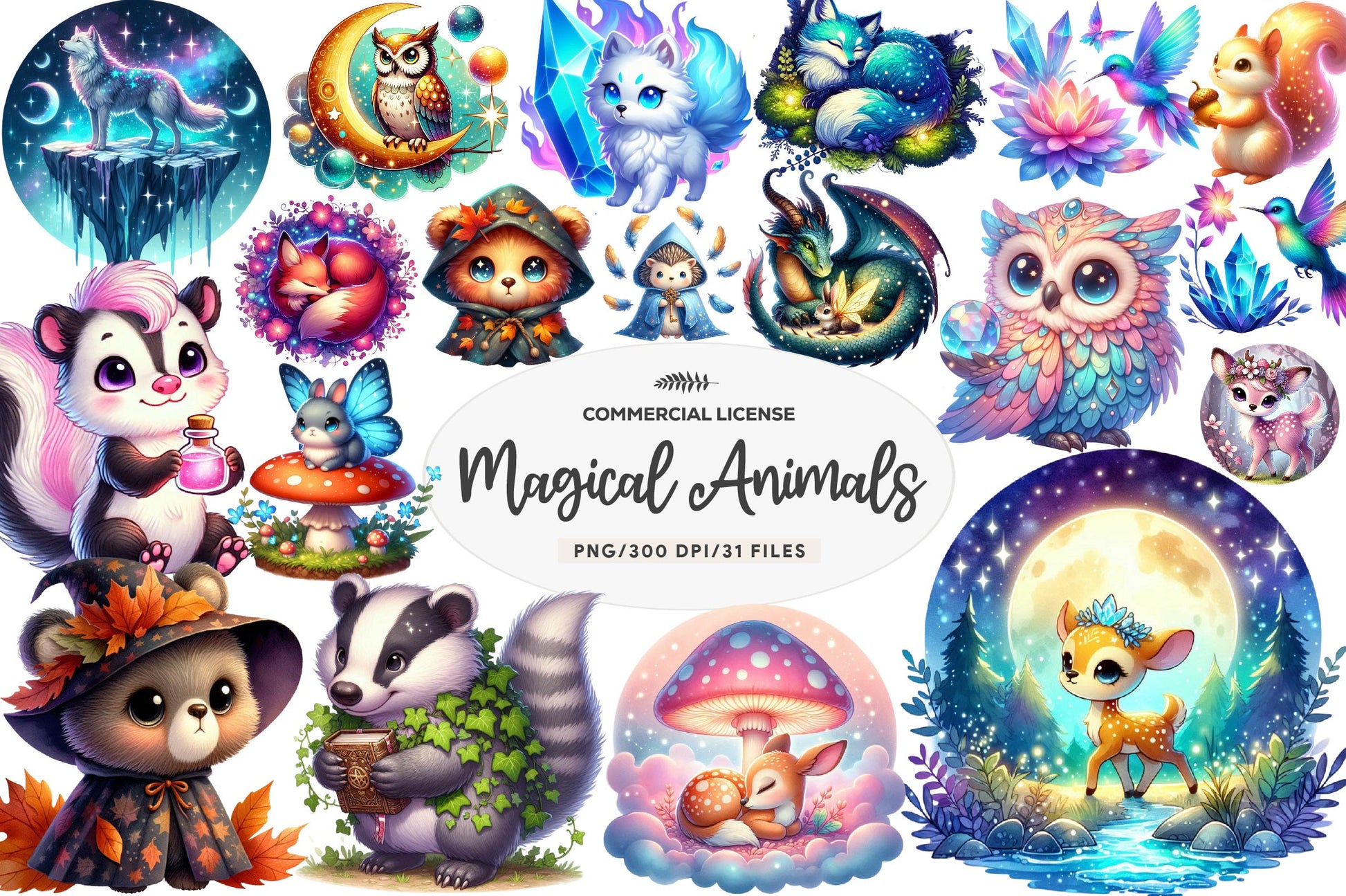 Magical Woodland Animals Creatures Clipart Bundle - CraftNest - Digital Crafting and Art