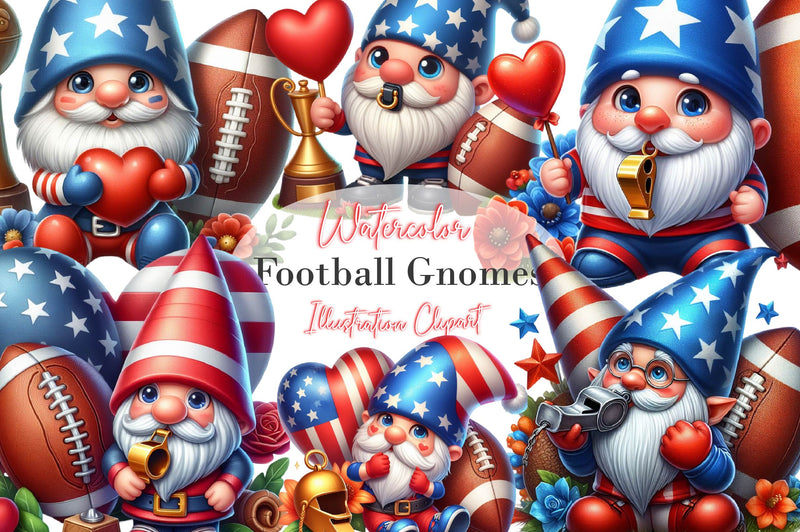 Adorable American Football Gnomes Clipart Bundle - CraftNest - Digital Crafting and Art