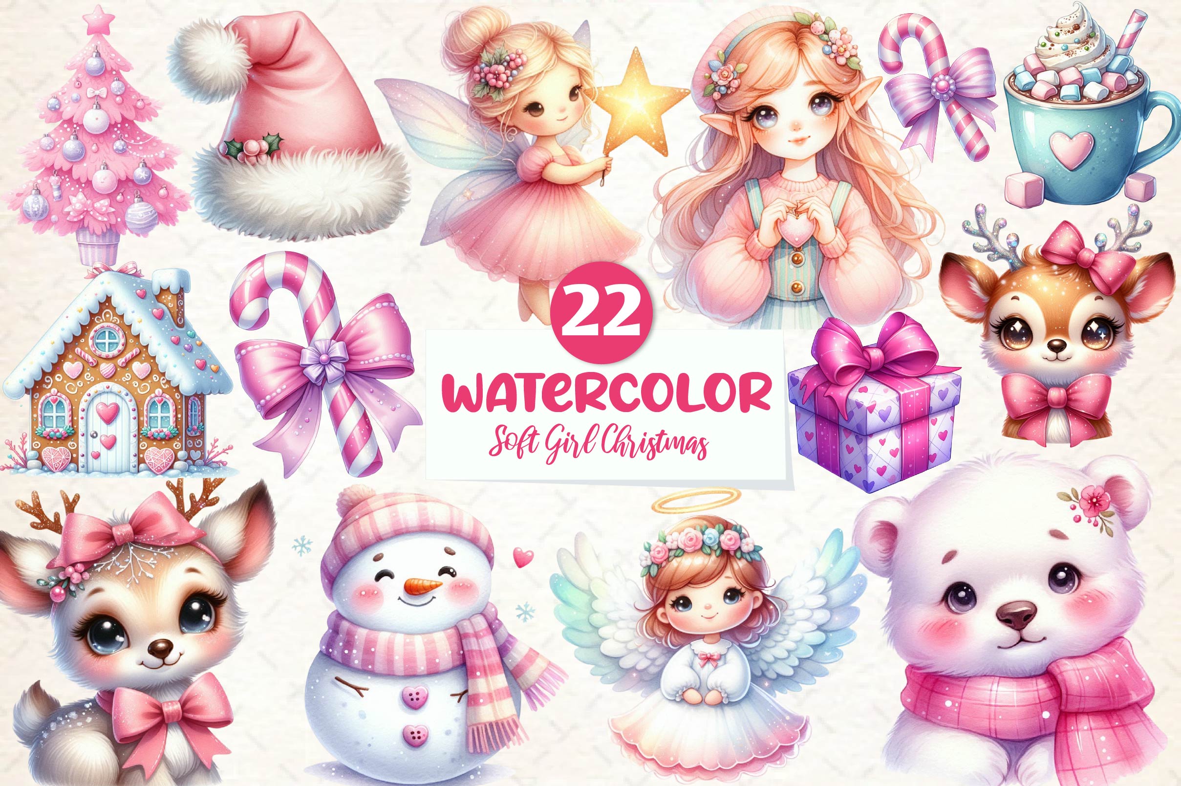 Soft Girl Christmas Clipart Bundle - CraftNest - Digital Crafting and Art