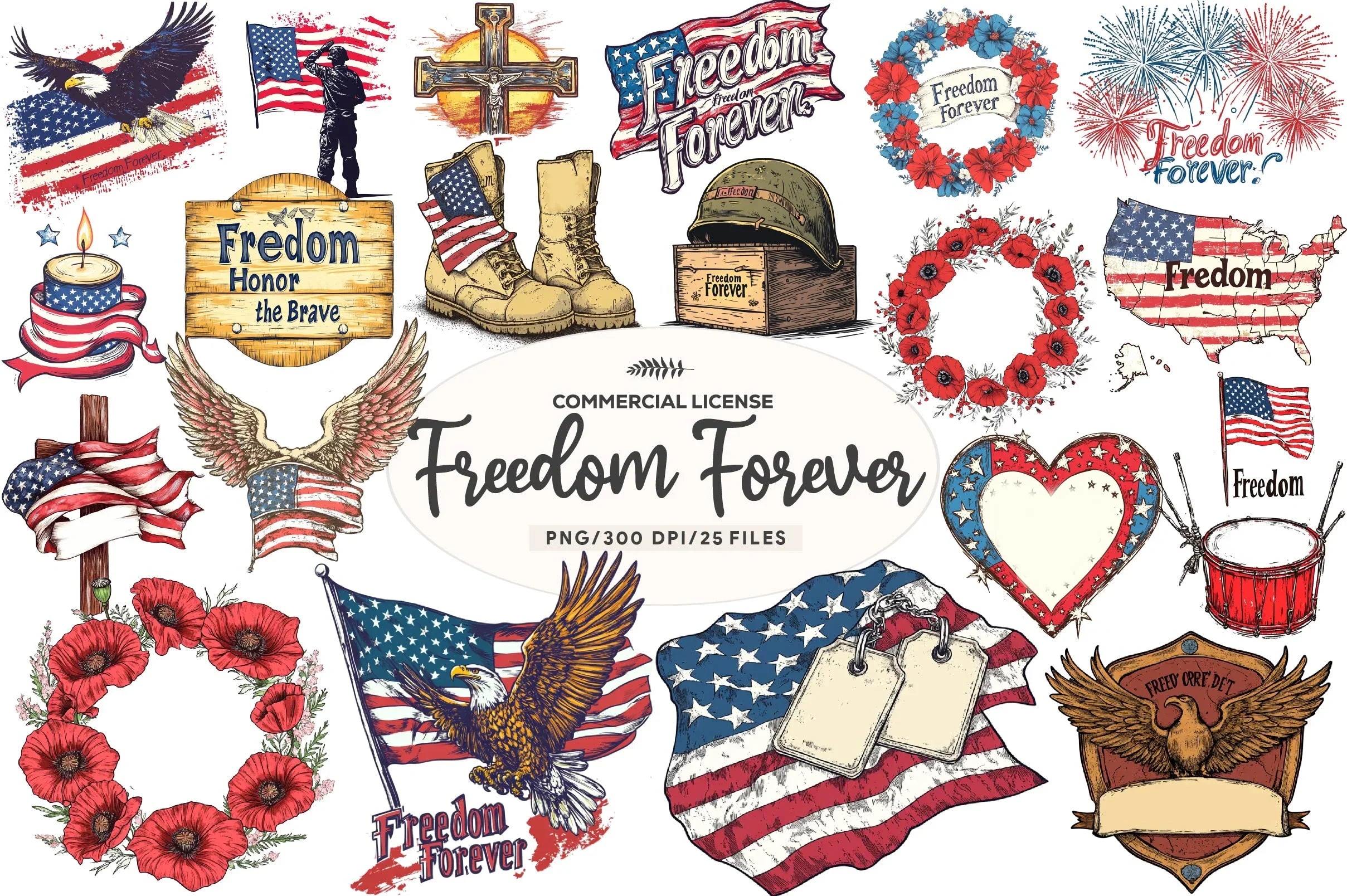 Freedom Forever Memorial Day Design Clipart Bundle - CraftNest - Digital Crafting and Art