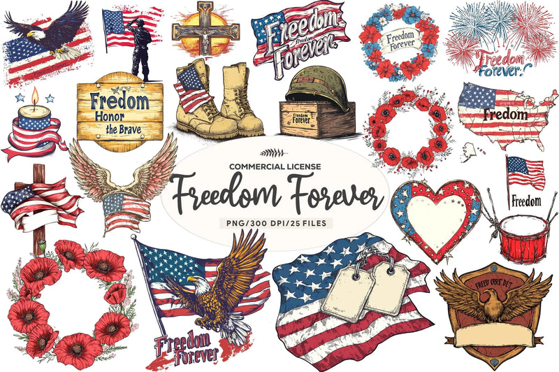 Freedom Forever Memorial Day Design Clipart Bundle - CraftNest - Digital Crafting and Art
