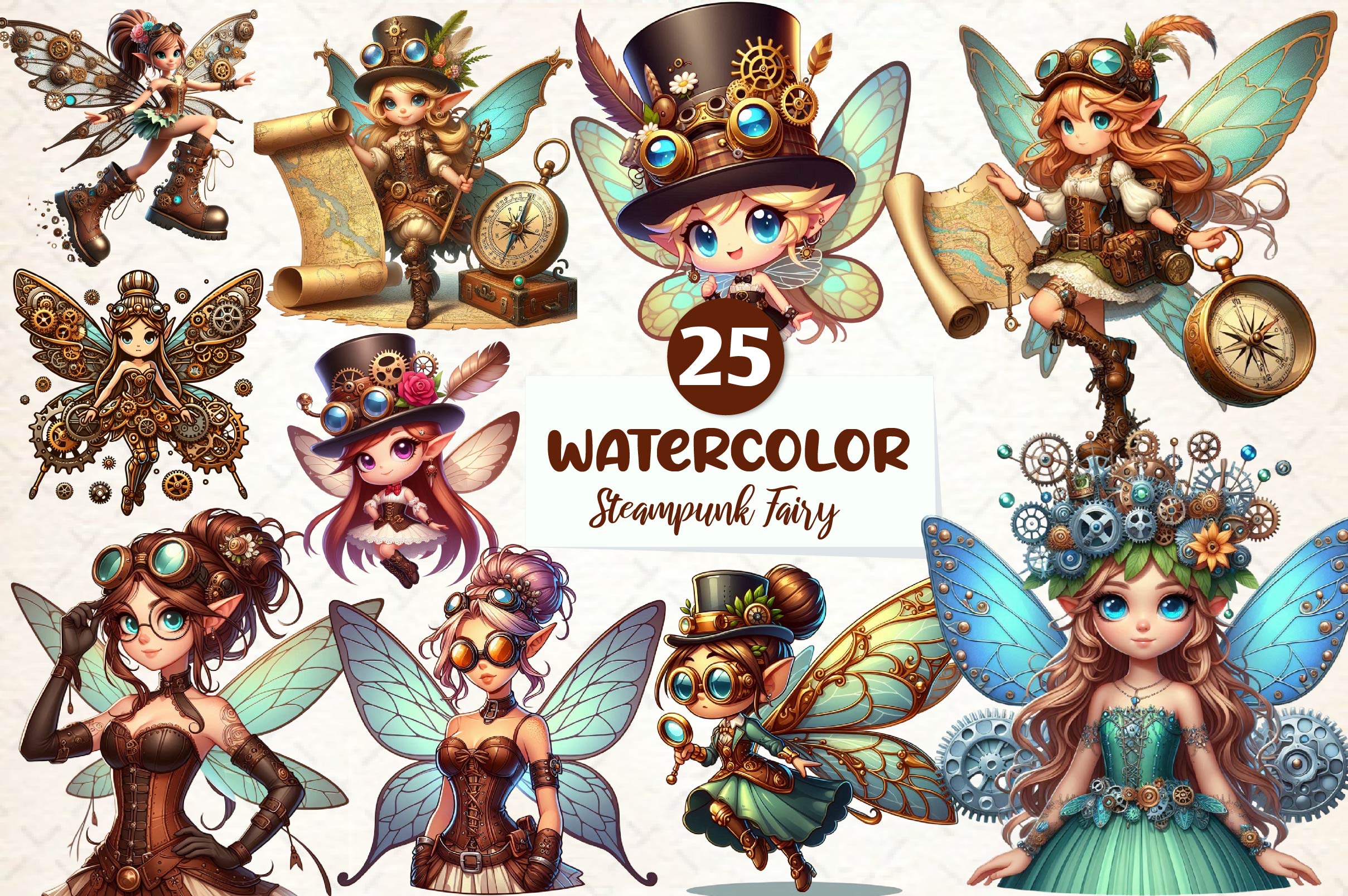 Steampunk Fairy Clipart Bundle - CraftNest - Digital Crafting and Art