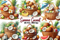 Summer Coconut Clipart Bundle - CraftNest - Digital Crafting and Art