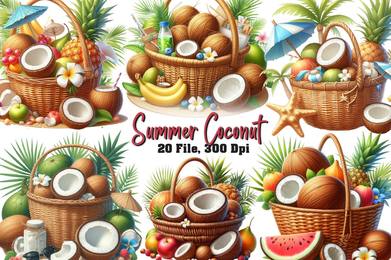 Summer Coconut Clipart Bundle - CraftNest - Digital Crafting and Art
