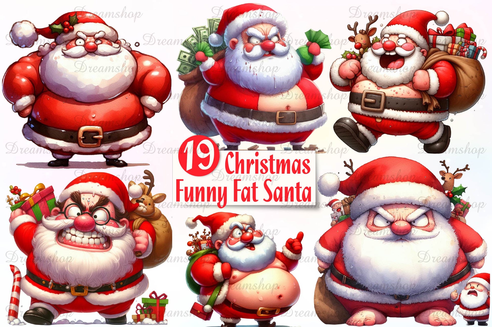 Christmas Funny Fat Santa Clipart Bundle - CraftNest - Digital Crafting and Art