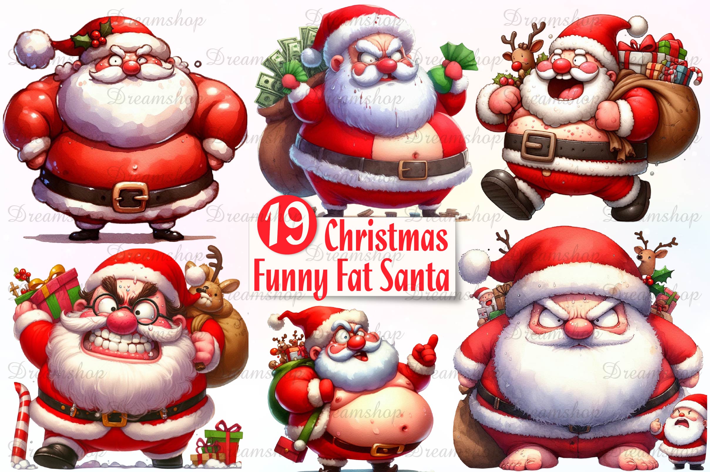 Christmas Funny Fat Santa Clipart Bundle - CraftNest - Digital Crafting and Art