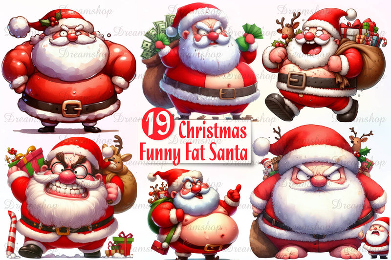 Christmas Funny Fat Santa Clipart Bundle - CraftNest - Digital Crafting and Art