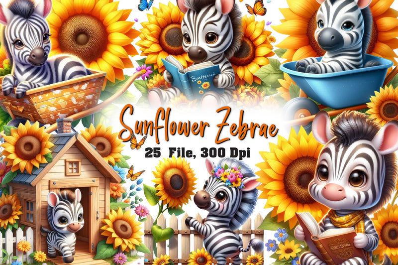 Sunflower Zebra Clipart Bundle - CraftNest - Digital Crafting and Art