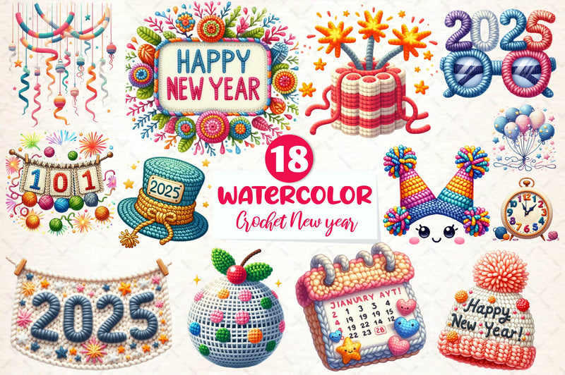 Crochet New Year Clipart Bundle - CraftNest - Digital Crafting and Art
