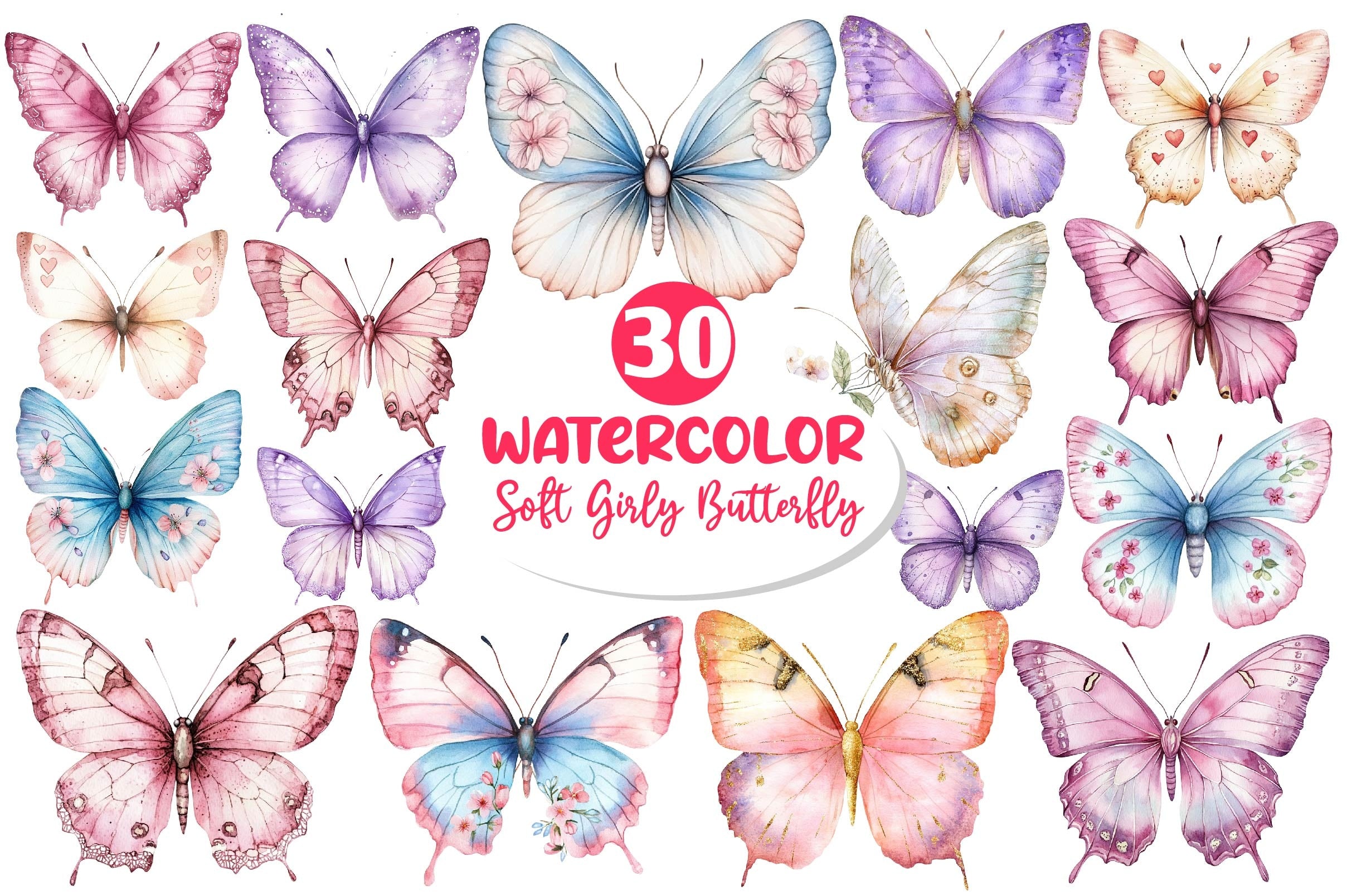 Soft Girly Butterfly Clipart Bundle - CraftNest - Digital Crafting and Art