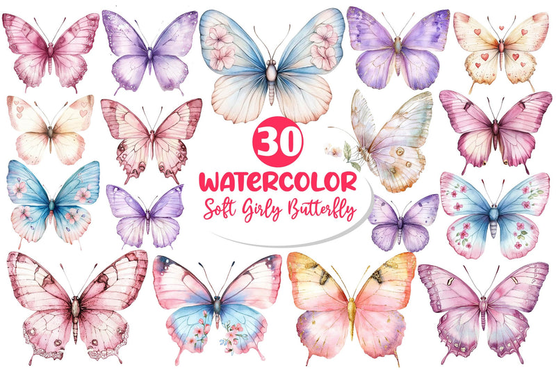 Soft Girly Butterfly Clipart Bundle - CraftNest - Digital Crafting and Art