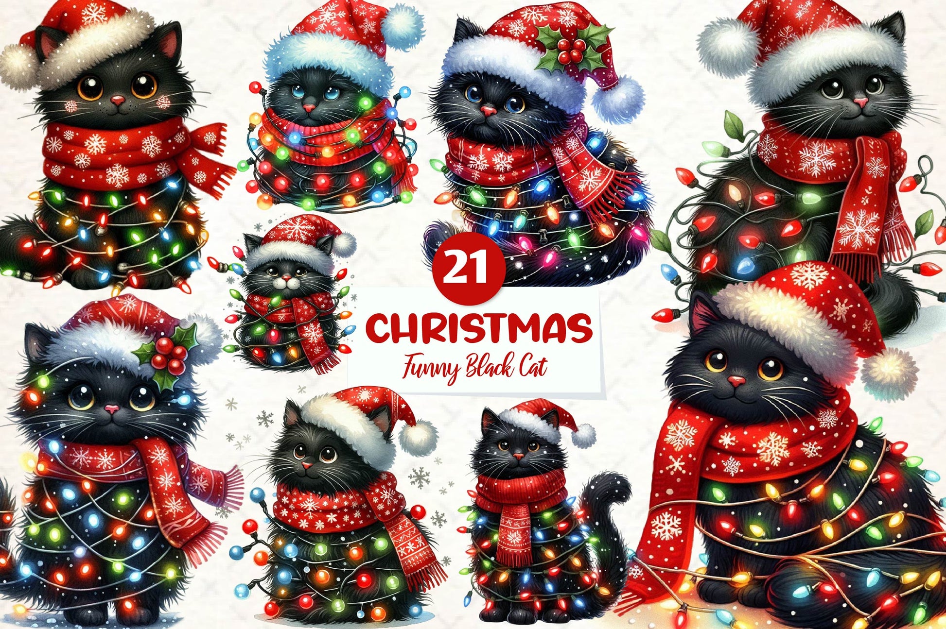 Funny Christmas Black Cat Clipart Bundle 1 - CraftNest - Digital Crafting and Art