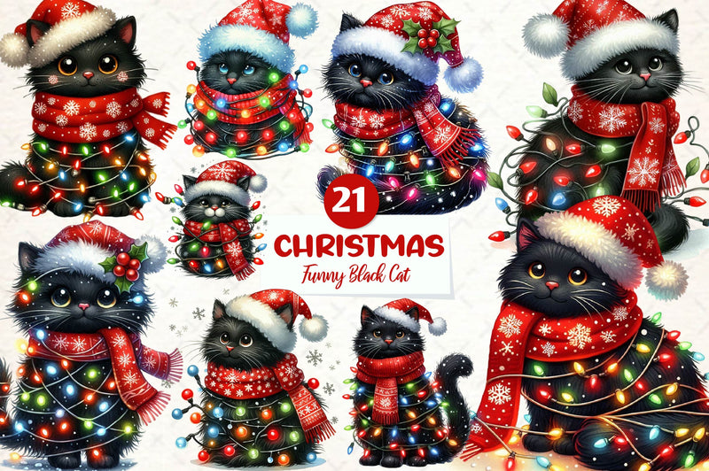 Funny Christmas Black Cat Clipart Bundle 1 - CraftNest - Digital Crafting and Art