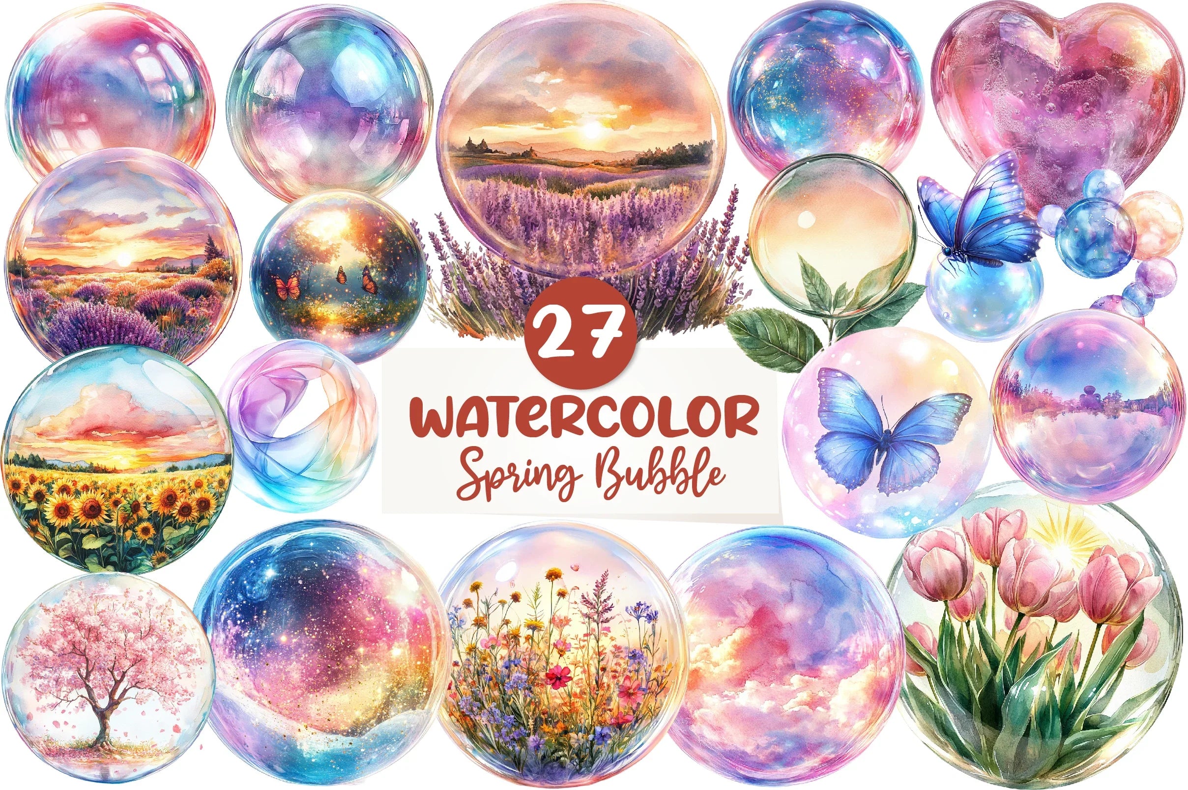 Spring Iridescent Bubble Clipart Bundle