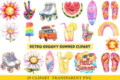 Retro Groovy Summer Clipart Bundle - CraftNest - Digital Crafting and Art