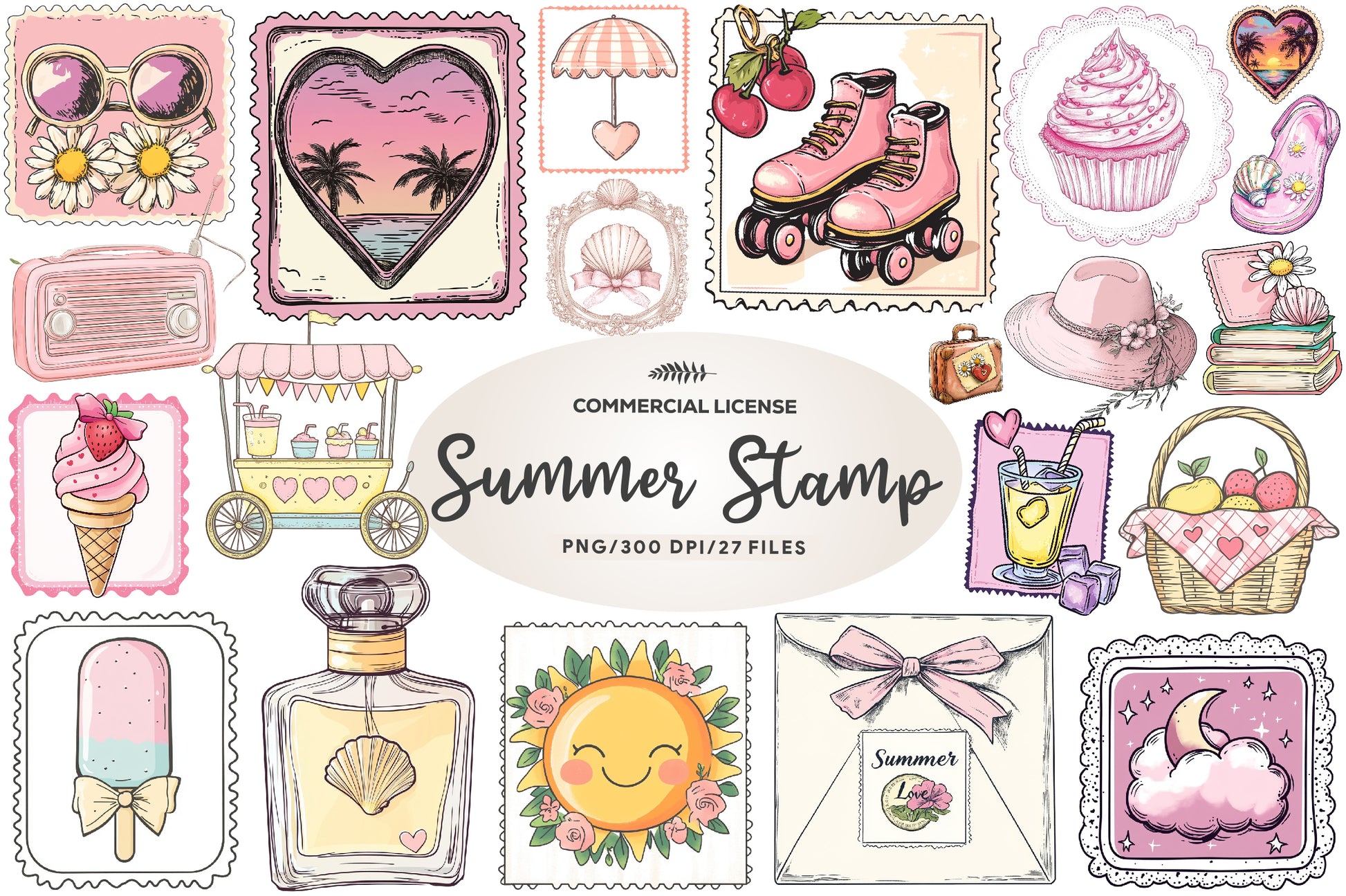 Coquette Summer Postage Stamp Clipart Bundle - CraftNest - Digital Crafting and Art