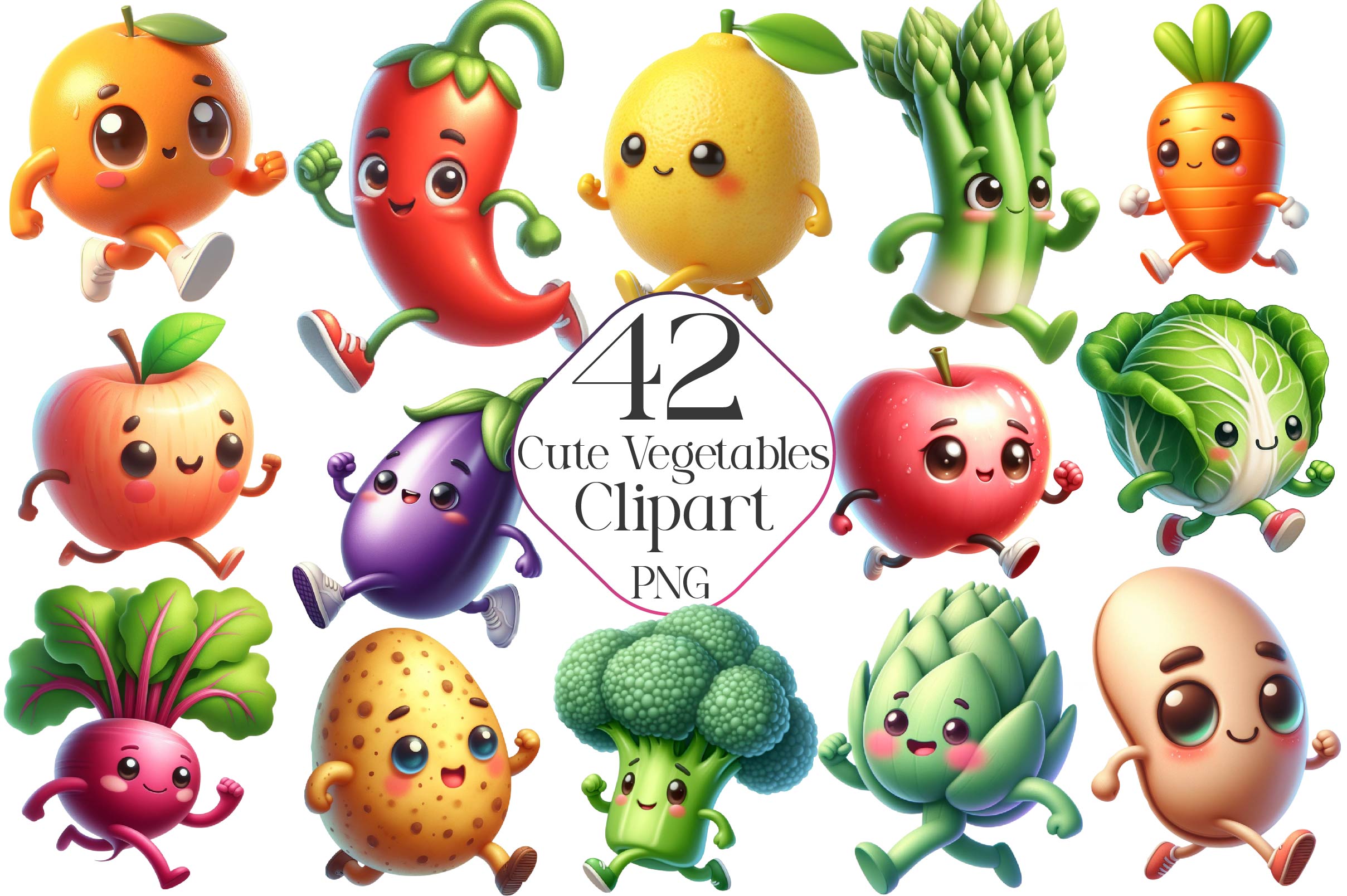 Cute Vegetables Clipart Bundle - CraftNest - Digital Crafting and Art