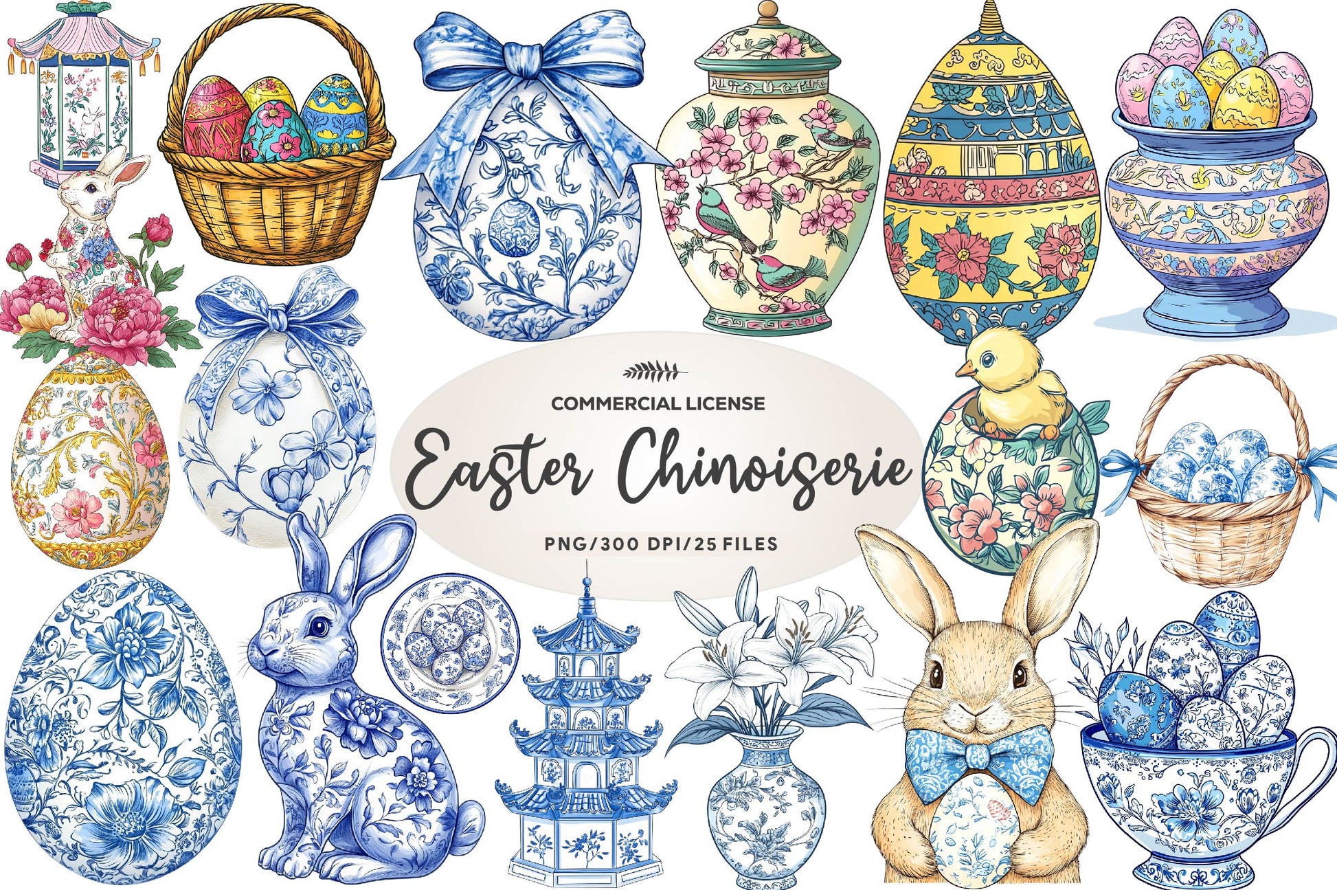 Easter Chinoiserie Clipart Bundle - CraftNest - Digital Crafting and Art