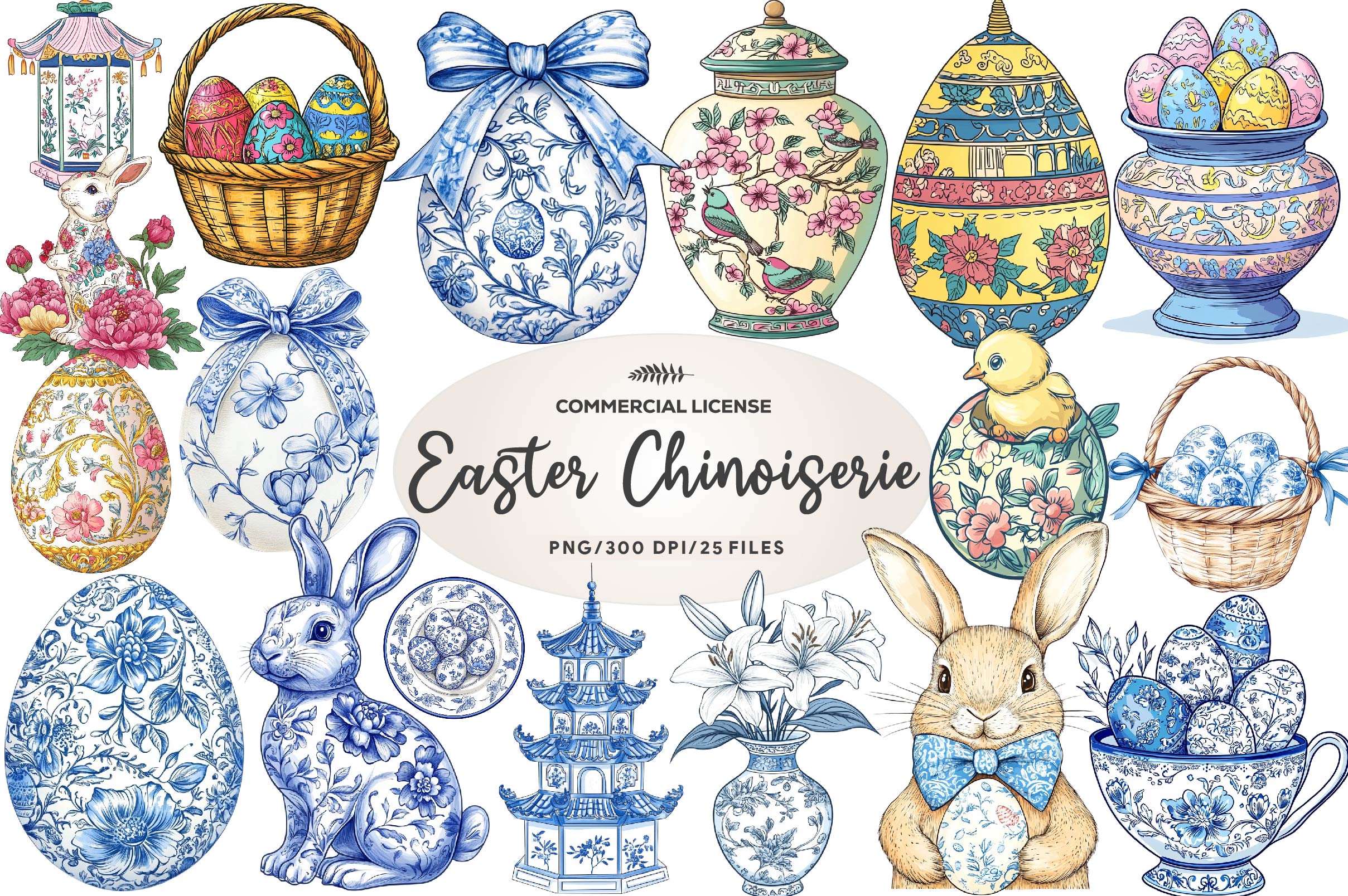 Easter Chinoiserie Clipart Bundle - CraftNest - Digital Crafting and Art