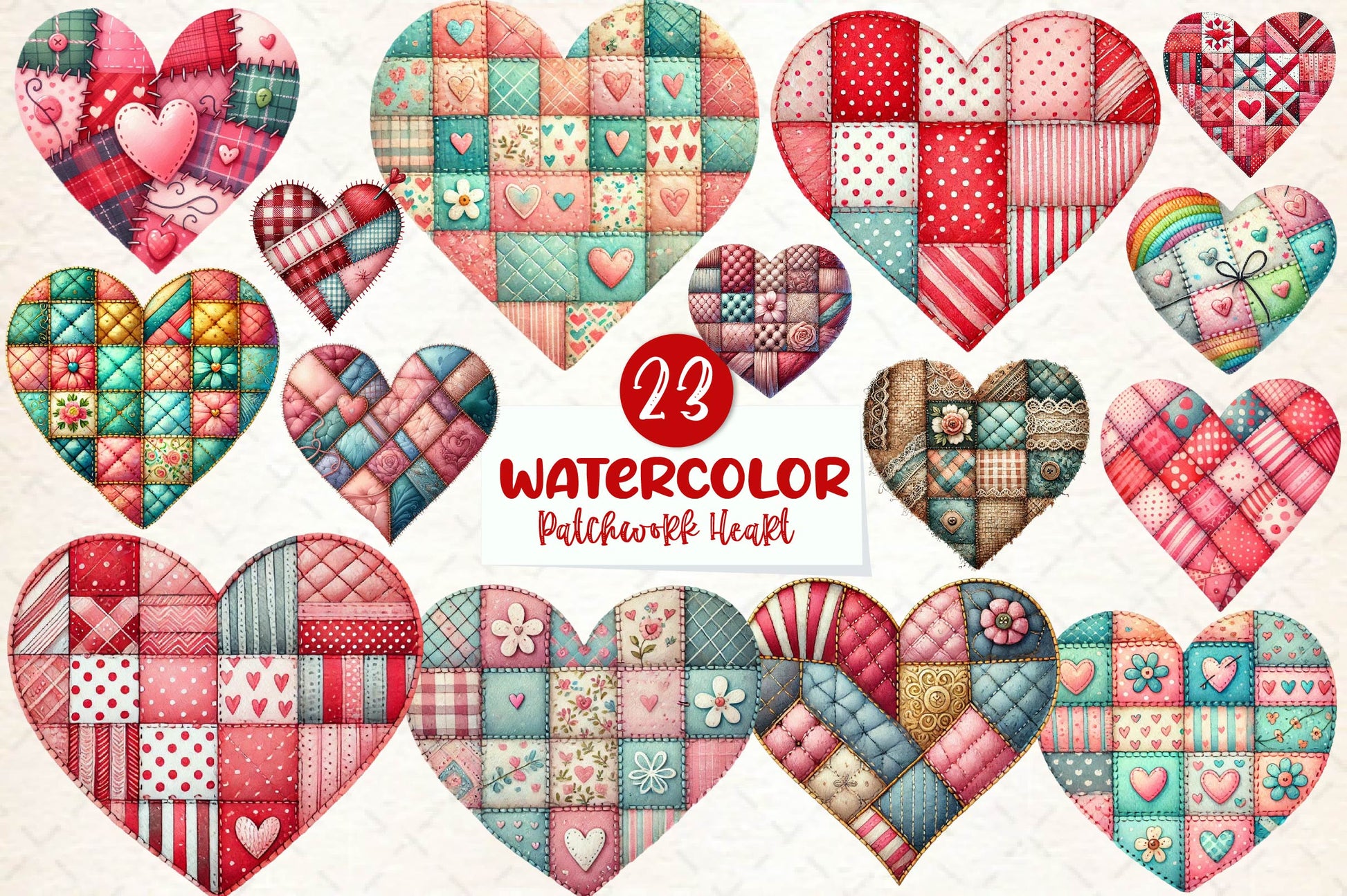 Patchwork Heart Valentines Day Clipart Bundle - CraftNest - Digital Crafting and Art