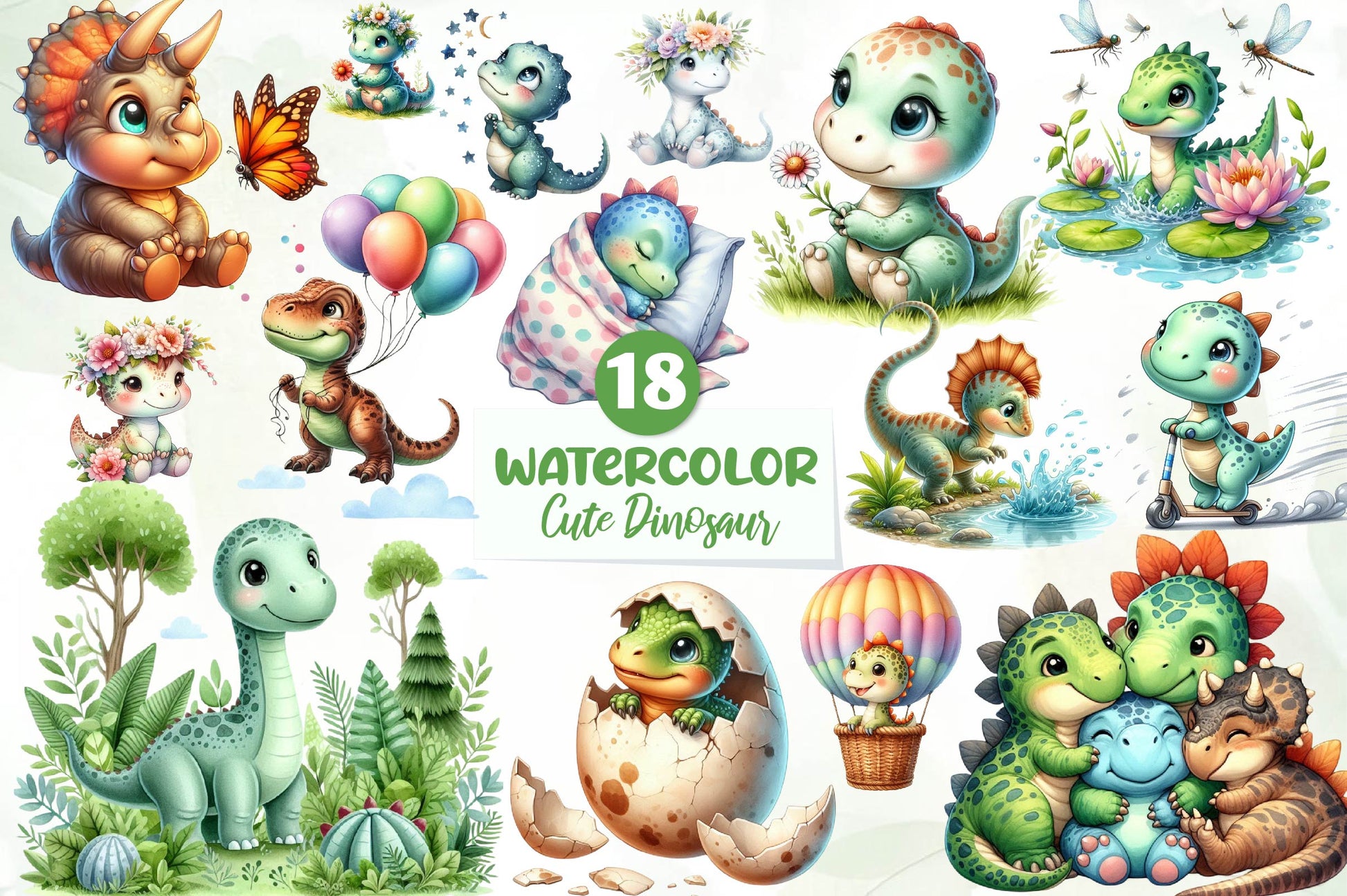 Cute Dinosaur Clipart Bundle - CraftNest - Digital Crafting and Art