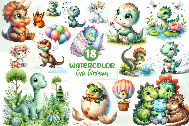 Cute Dinosaur Clipart Bundle - CraftNest - Digital Crafting and Art
