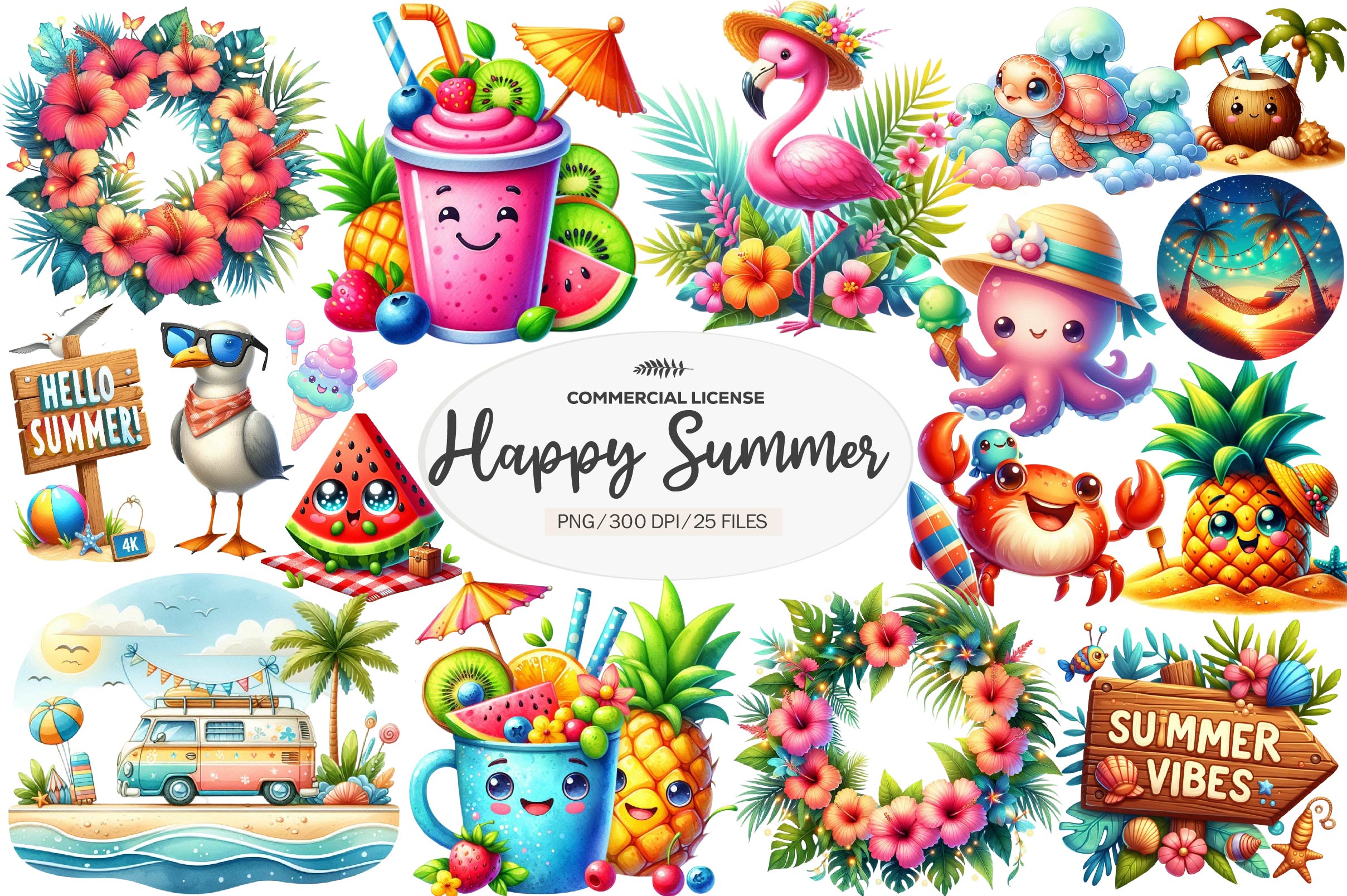 Happy Summer Clipart Bundle - CraftNest - Digital Crafting and Art