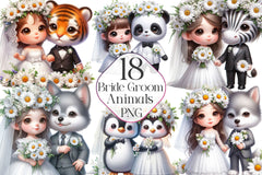 Cute Bride Groom Animals Clipart Bundle - CraftNest - Digital Crafting and Art