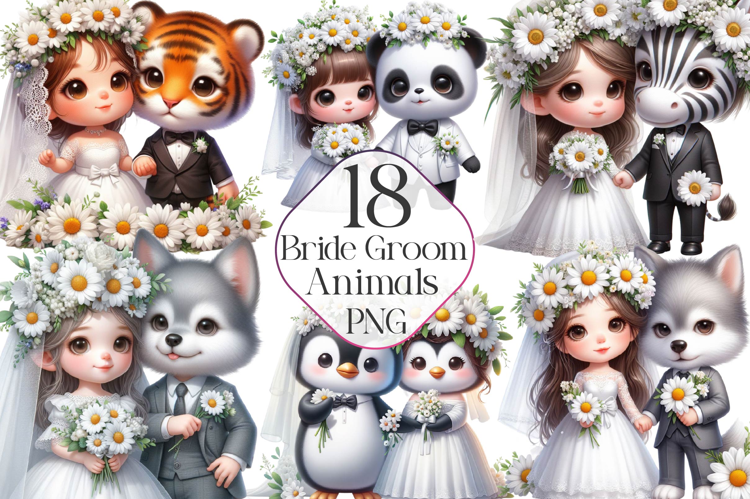 Cute Bride Groom Animals Clipart Bundle - CraftNest - Digital Crafting and Art