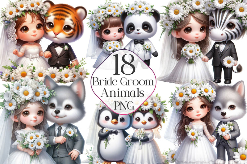 Cute Bride Groom Animals Clipart Bundle - CraftNest - Digital Crafting and Art
