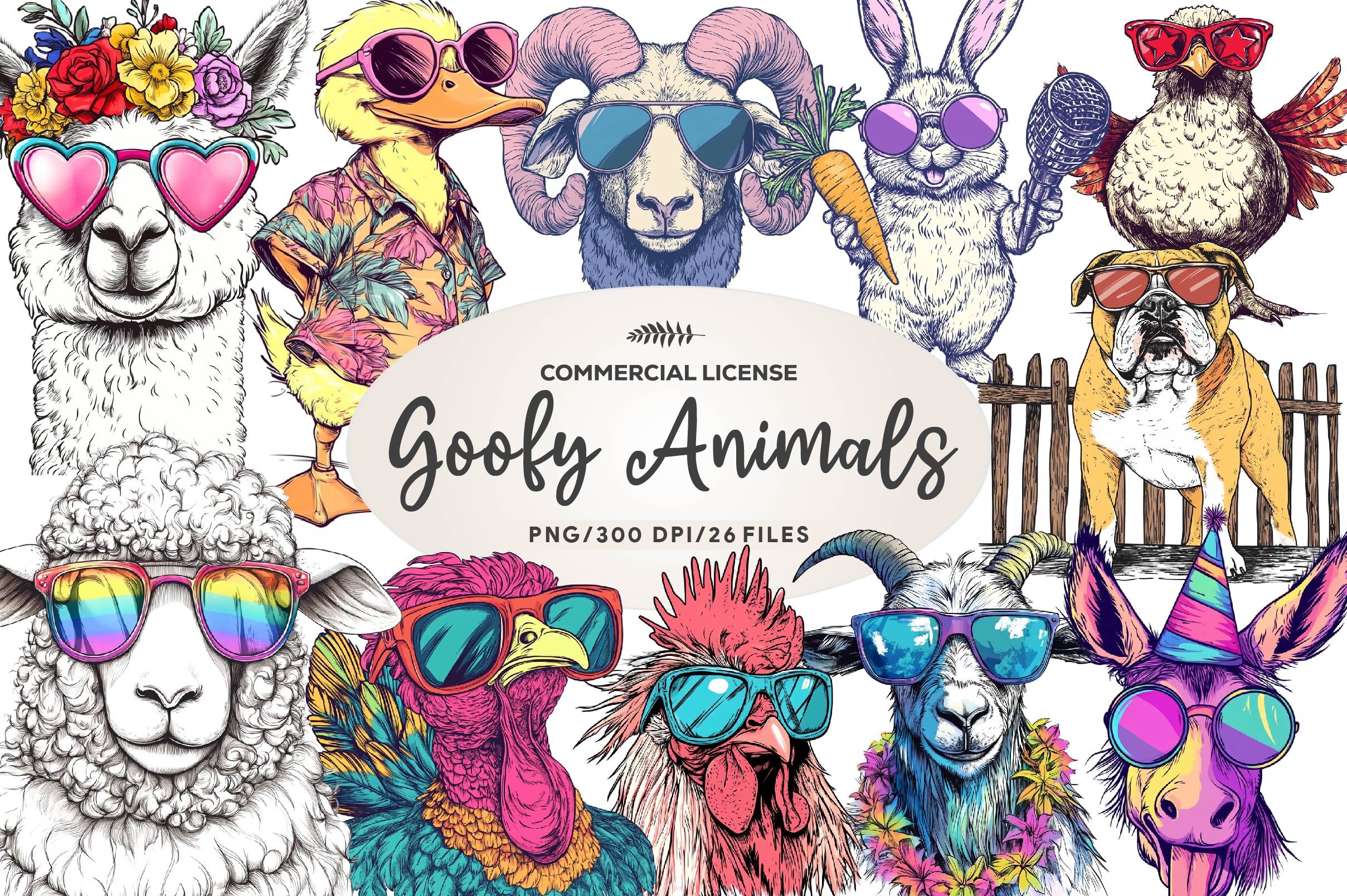 Goofy Farm Animals With Sunglasses Clipart Bundle - CraftNest - Digital Crafting and Art