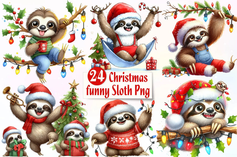 Christmas Sloth Clipart Bundle - CraftNest - Digital Crafting and Art