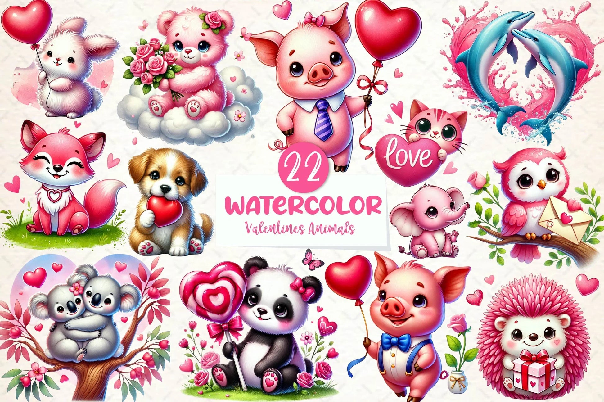 Pink Valentines Animals Clipart Bundle - CraftNest - Digital Crafting and Art