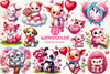 Pink Valentines Animals Clipart Bundle