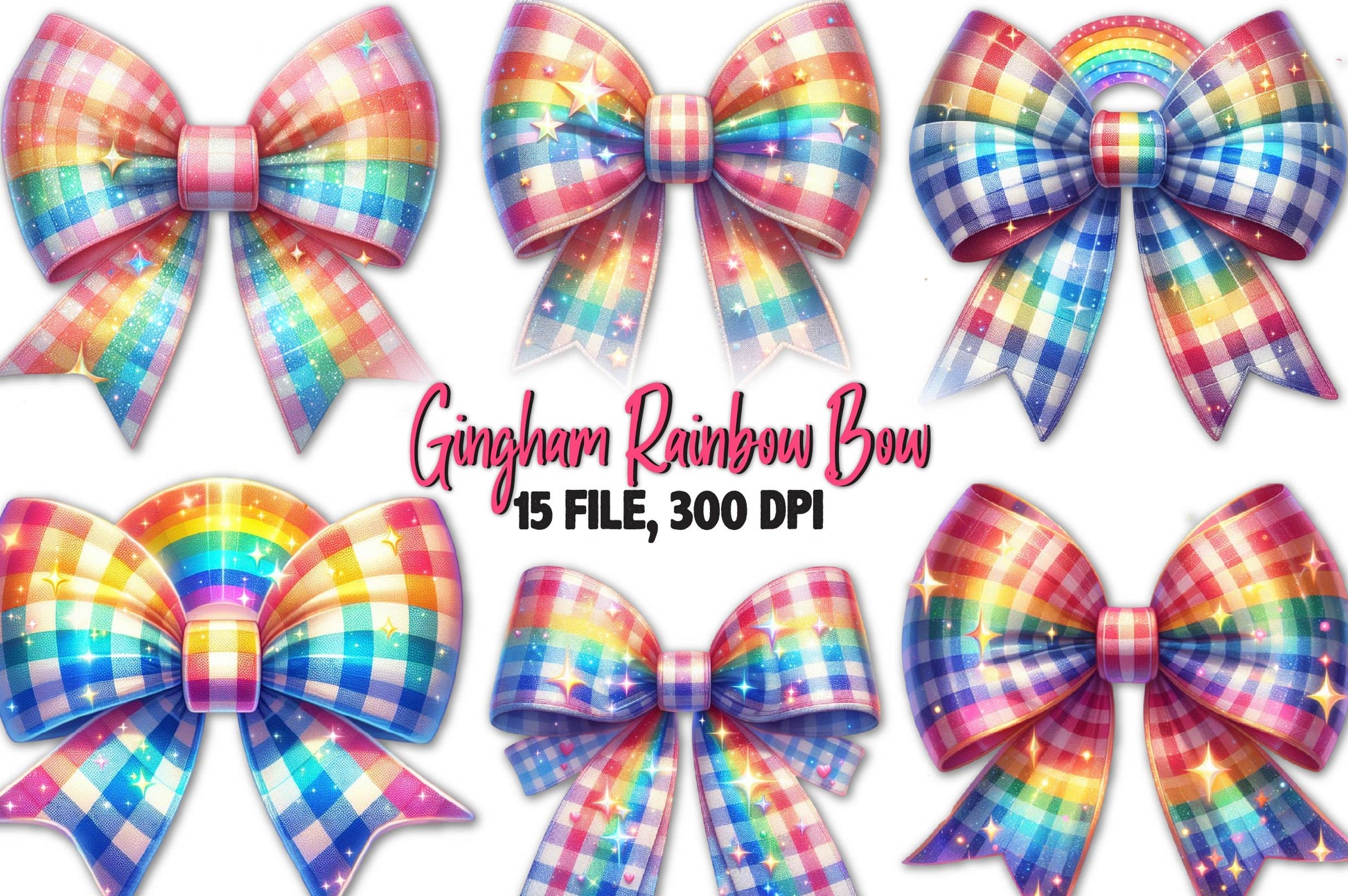 Gingham Rainbow Bow Clipart Bundle - CraftNest - Digital Crafting and Art