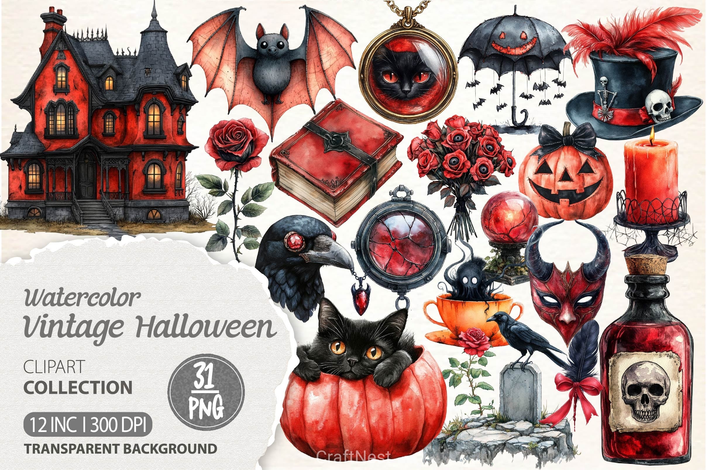 Vintage Halloween Clipart Bundle 6 - CraftNest - Digital Crafting and Art
