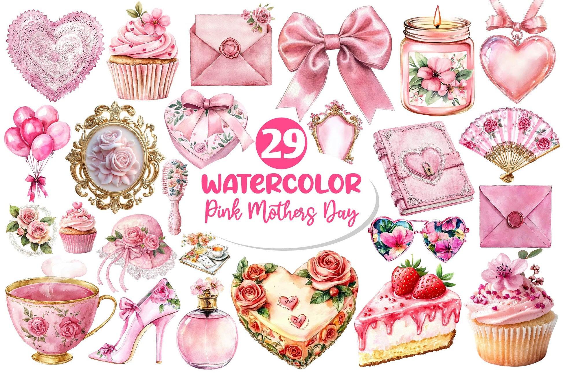 Pink Coquette Mothers Day Clipart Bundle - CraftNest - Digital Crafting and Art